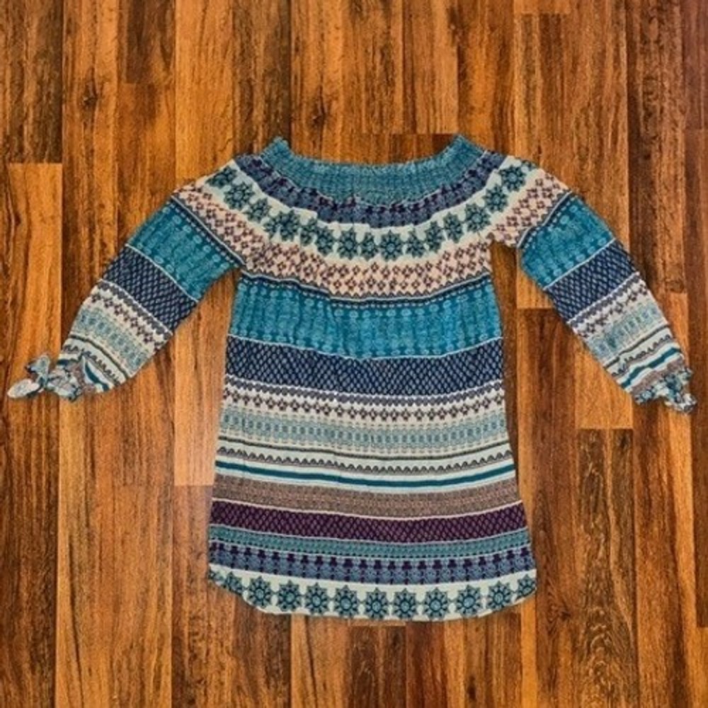 Beachlunchlounge Aquamarine Boho Paisley Off Shoulder Tie Sleeve Top L